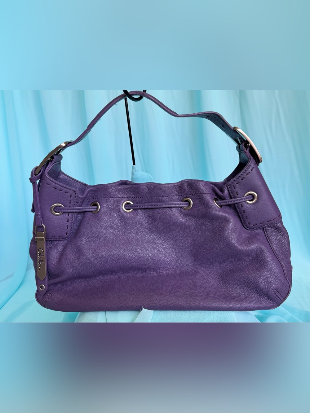 Cole Haan Purple Leather Drawstring Shoulder Bag - Picture 2 of 5